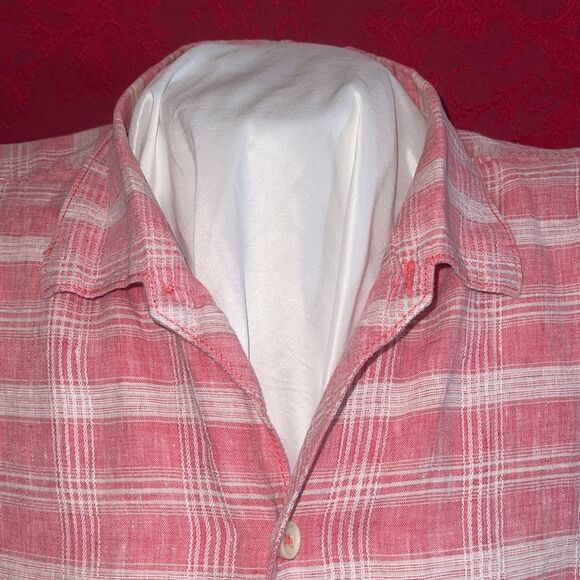 Tommy Bahama Other - Tommy Bahama Mens Linen Button‎ Down Shirt Sleeve Shirt Pink Plaid XXL Vintage